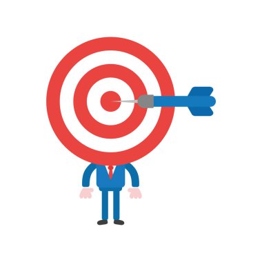 Vektör çizim işadamı karakter Bullseye ve dart merkezi ile.
