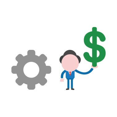 Vektör çizim işadamı karakter Dişli ve doları sembolü holding ile.