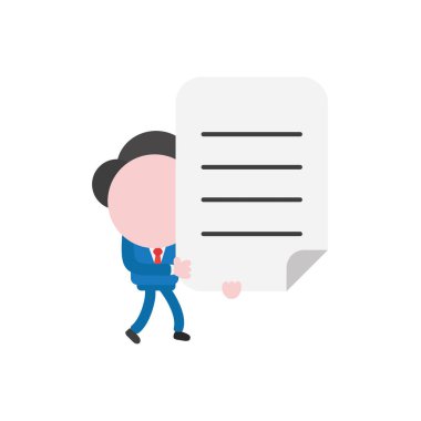 Vektör çizim işadamı karakter yürüyüş ve yazılı kağıt tutan.