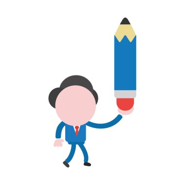 Yürüyüş ve kalem tutan vektör çizim işadamı karakter.