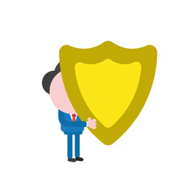 Vektör çizim işadamı karakter koruma kalkanı holding.