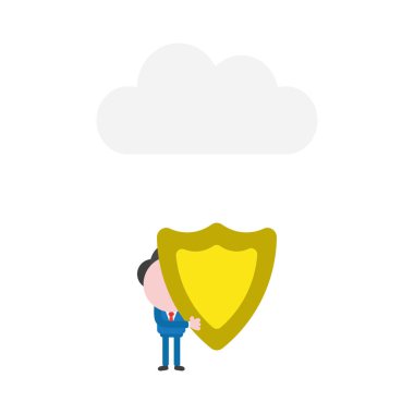 Koruma kalkanı altında bulut holding vektör çizim işadamı karakter.