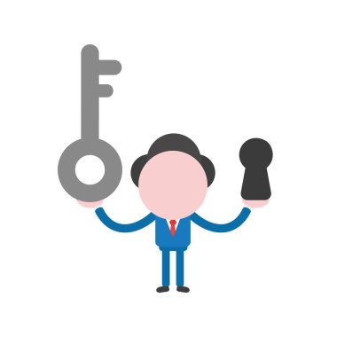 Vektör çizim işadamı karakter holding anahtar ve anahtar deliği.