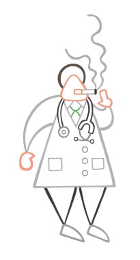 Vektör illüstrasyon karikatür Doktor adam ayakta ve sigara.