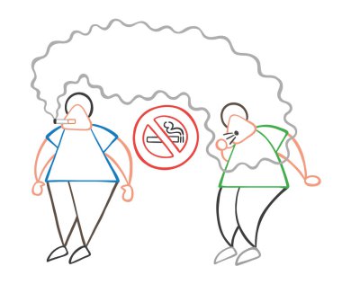 Vektör illüstrasyon karikatür adam karakter Sigara İçilmeyen ve öksürük diğer adam nerede sigara içmek yasaktır.