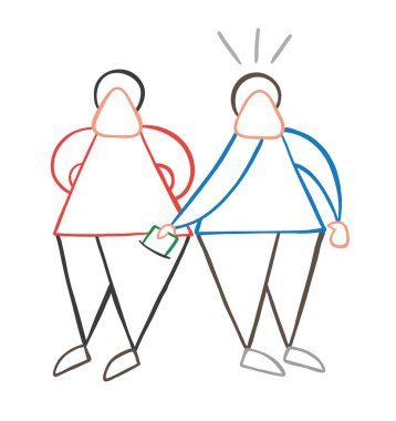 Vektör çizim karikatür hırsız adam diğer adam cebinden para çalmak.