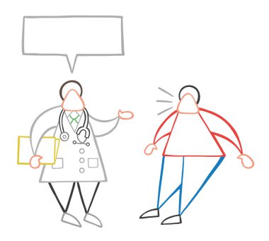 Klasör tutarak ve onun hasta boş konuşma balonu ve oatient ile konuşman sürpriz vektör çizim karikatür Doktor adam.