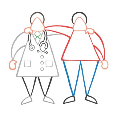 Vektör çizim karikatür Doktor insan ve hasta dostu ve sarılma.