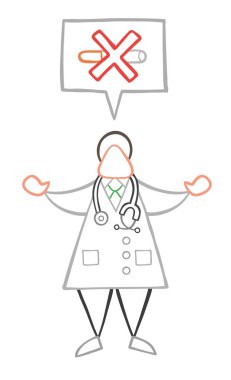 Vektör çizim karikatür konuşma balonu ve sigara içmek yasak söyleyerek Doktor adam.