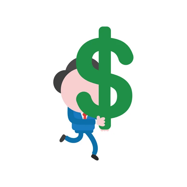 Ilustração Vetorial Personagem Empresário Correndo Carregando Símbolo Dólar — Vetor de Stock