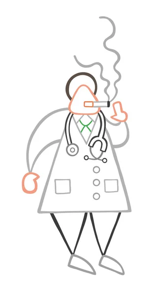 Vektor Illustration Tecknad Läkare Man Stå Och Röka Cigarett — Stock vektor