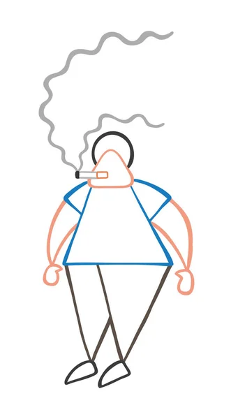 Vektor Illustration Tecknad Mannen Tecken Stående Och Rökning Cigarett — Stock vektor