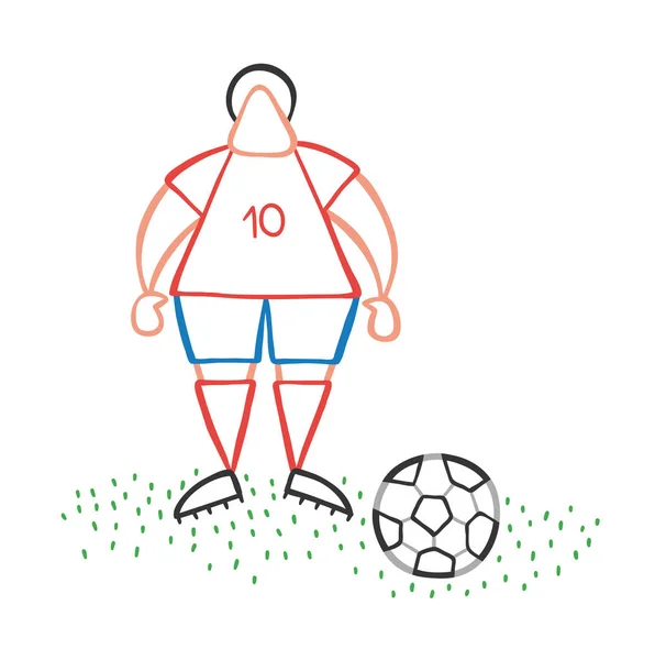 ベクトル イラスト漫画サッカー プレーヤーにサッカー ボールと立っている男 — ストックベクタ