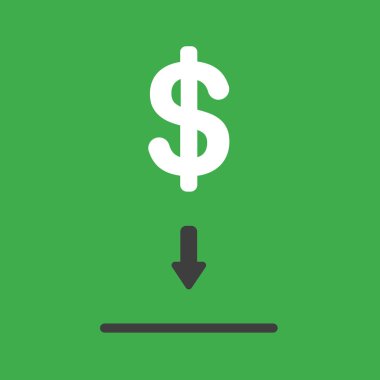 Düz vektör simge doları sembol yeşil zemin üzerine servet deliğe kavramı.