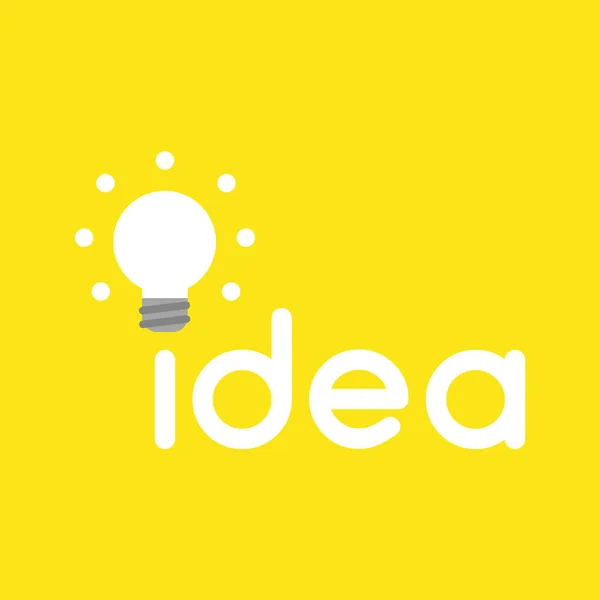 Plochá Vektorové Ikony Pojmu Slova Idea Zářící Žárovka Žlutém Podkladu — Stockový vektor