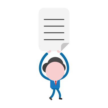 Vektör çizim işadamı karakter yürüyüş ve yazılı kağıdı tutan.