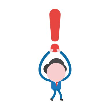 Yürüyüş ve ünlem işareti taşıyan vektör çizim işadamı karakter.