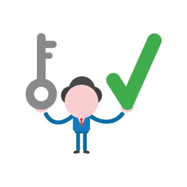 Vektör çizim işadamı karakter holding anahtar ve onay işareti.