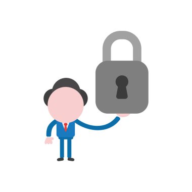 Vektör çizim işadamı karakter holding kapalı asma kilit.