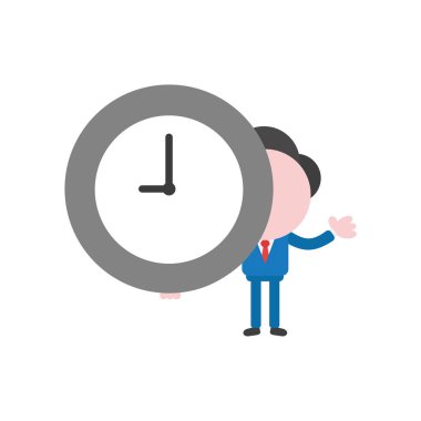 Vektör çizim işadamı karakter saat zaman holding.