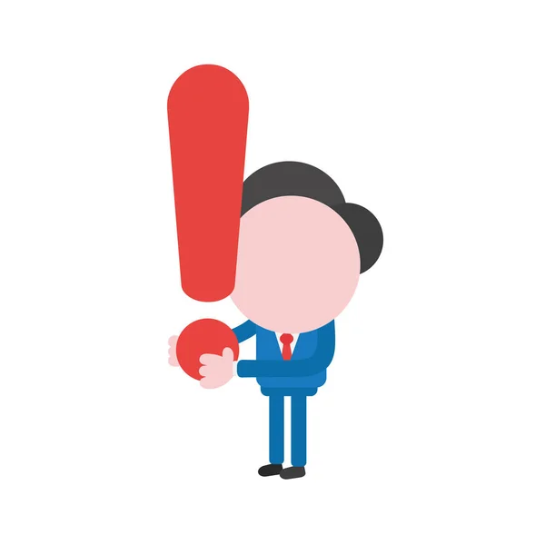Vector Illustration Businessman Character Holding Exclamation Mark — Stock Vector