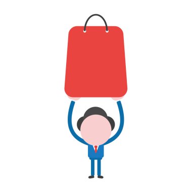 Vektör çizim işadamı karakter kırmızı alışveriş çanta kadar holding.