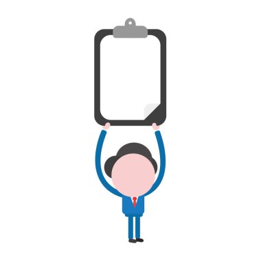 Vektör çizim işadamı karakter Pano boş kağıt ile gidiyor.