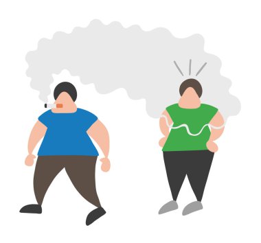 Vektör çizim karikatür insan karakter yürüme ve diğer adam duman sigara ile rahatsız mı.