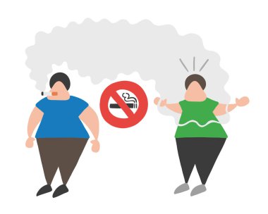 Vektör çizim karikatür adam karakter duman Sigara nerede sigara içmek yasaktır ve diğer adam kızgın.