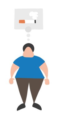 Vektör çizim karikatür adam karakter ayakta ve düşünme ile Sigara İçilmeyen bubble düşünce.