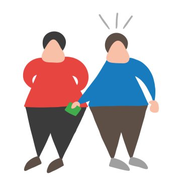 Vektör çizim karikatür hırsız adam diğer adam cebinden para çalmak.