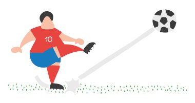 Vektör çizim karikatür futbol oyuncu adam sahada topu çekim.