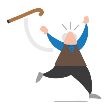 Vektör çizim karikatür bastonunu atma ve çalışan ihtiyar.