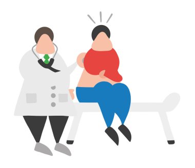 Vektör çizim karikatür Doktor adam dinleme hastanın stetoskop ile geri.