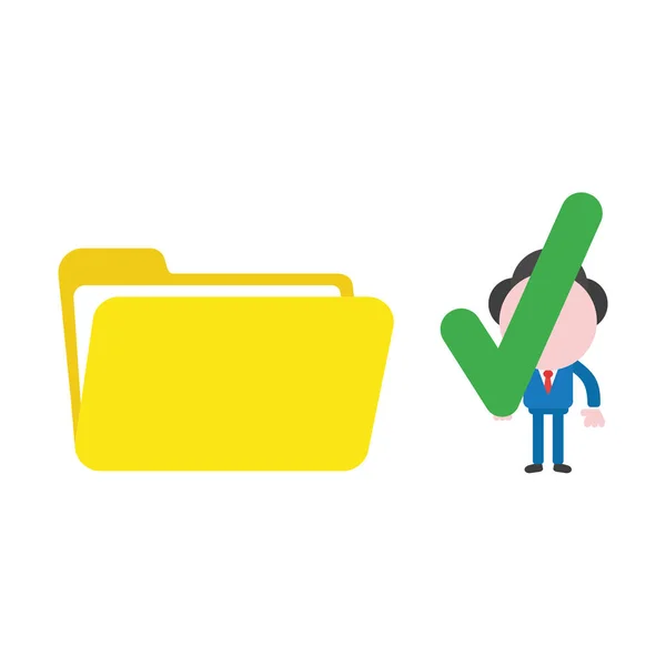 Ilustración Vectorial Personaje Hombre Negocios Con Marca Verificación Para Abrir — Vector de stock