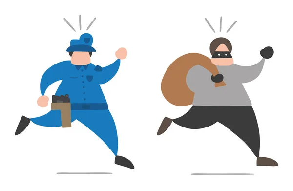 Vetor Ilustração Cartoon Ladrão Homem Com Rosto Mascarado Fugindo Polícia —  Vetores de Stock