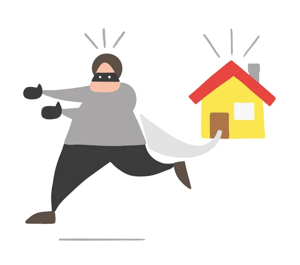 Vector Illustration Cartoon Thief Man Face Masked Running Away House — Stock Vector