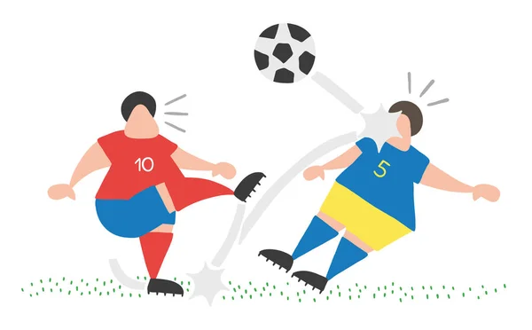 Illustrazione Vettoriale Cartone Animato Giocatore Calcio Uomo Calci Palla Colpire — Vettoriale Stock