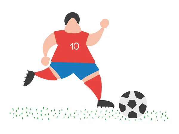 ベクトル イラスト漫画サッカー プレーヤー男の人とピッチ上でボールをドリブル — ストックベクタ
