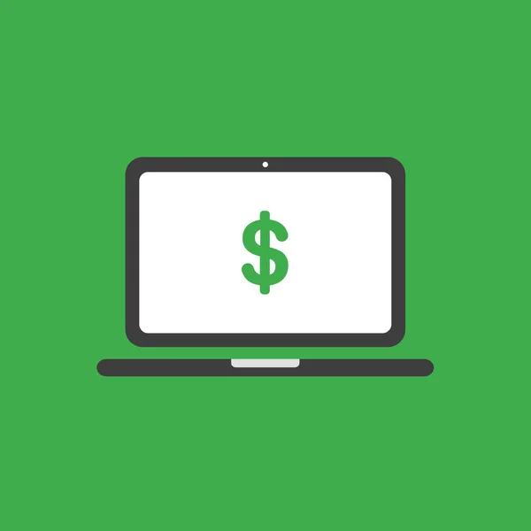 Flat Vector Icon Concept Laptop Computer Dollar Symbol Green Background — Stock Vector