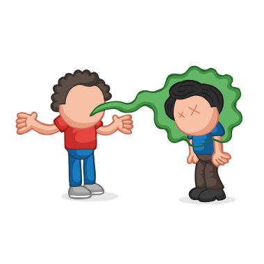 Ağız kokusu başka birine söz ile vektör çizilmiş karikatür çizim.