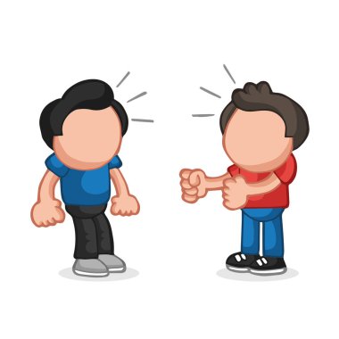 Kızgın adam başka bir adamla dövüşmek isteyen vektör çizilmiş karikatür çizim.