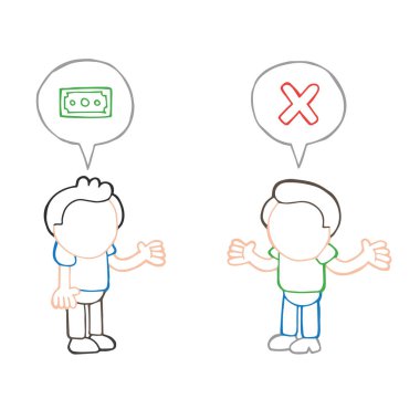 Vektör çizilmiş karikatür çizim adam başka bir adam para istiyorlar ve reddetti.