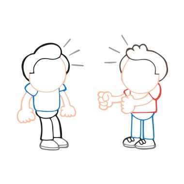 Kızgın adam başka bir adamla dövüşmek isteyen vektör çizilmiş karikatür çizim.