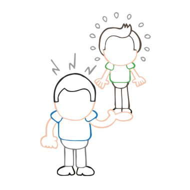 Vektör çizilmiş karikatür çizim muscleman çelimsiz adam kaldırma.