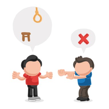 Erkeklerle konuşma balonu ölüm hükmü savunarak vektör çizilmiş karikatür çizim.