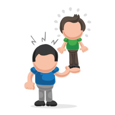 Vektör çizilmiş karikatür çizim muscleman çelimsiz adam kaldırma.