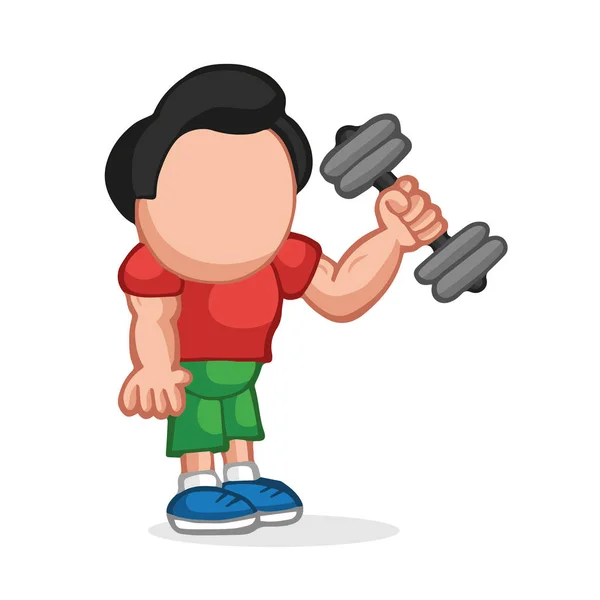 Adam ayakta kaldırma dumbbell vektör çizilmiş karikatür çizim.