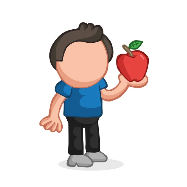 Illustration Vectorielle Dessinée Main Représentant Homme Debout Tenant Une Pomme — Image vectorielle