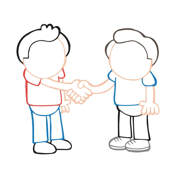 Vektor Gambar Tangan Kartun Ilustrasi Dua Orang Berdiri Berjabat Tangan - Stok Vektor